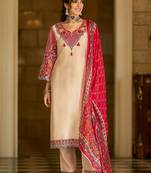 Ethnic Motifs Printed V-Neck Thread Work Kurta With Trousers & Dupatta