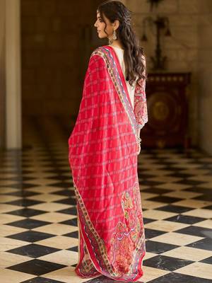 Ethnic Motifs Printed V-Neck Thread Work Kurta With Trousers & Dupatta 3