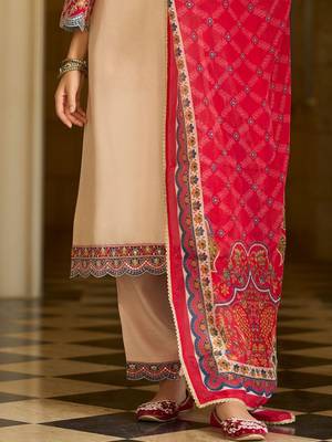 Ethnic Motifs Printed V-Neck Thread Work Kurta With Trousers & Dupatta 6
