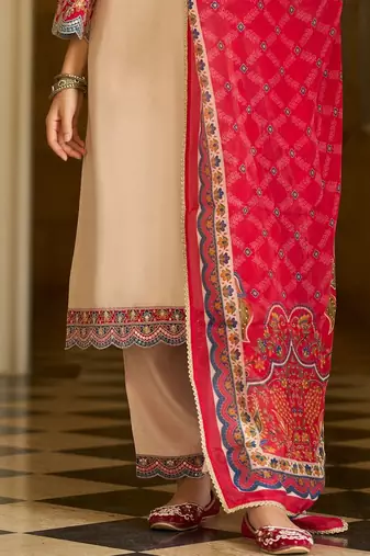 Ethnic Motifs Printed V-Neck Thread Work Kurta With Trousers & Dupatta