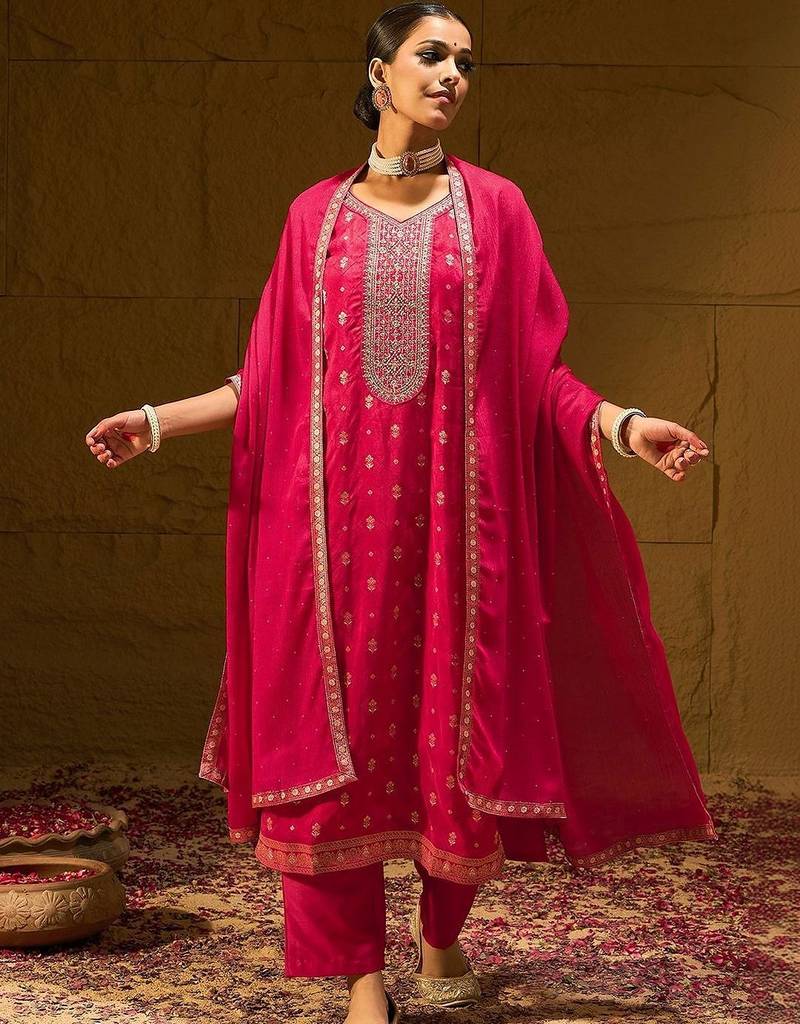 Women Ethnic Motifs Embroidered Kurta with Trousers & With Dupatta