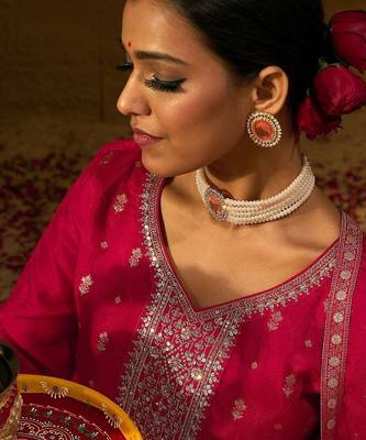Women Ethnic Motifs Embroidered Kurta with Trousers & With Dupatta 4
