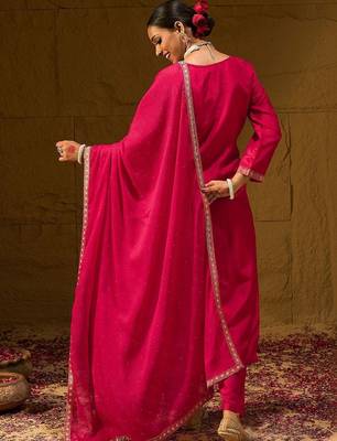 Women Ethnic Motifs Embroidered Kurta with Trousers & With Dupatta 5