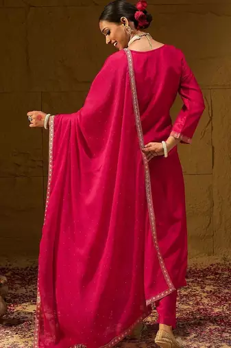 Women Ethnic Motifs Embroidered Kurta with Trousers & With Dupatta