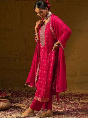 Women Ethnic Motifs Embroidered Kurta with Trousers & With Dupatta 7