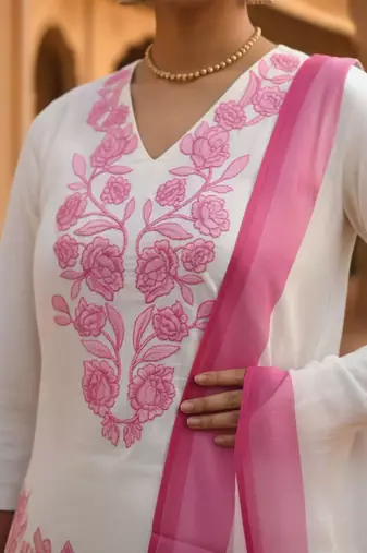 Women Floral Embroidered Thread Work Kurta with Trousers & Dupatta