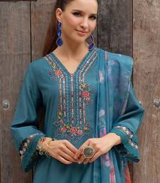Women Floral Embroidered Mirror Work Kurta with Trousers & Dupatta