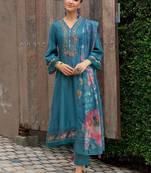 Women Floral Embroidered Mirror Work Kurta with Trousers & Dupatta