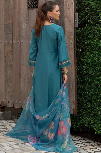 Women Floral Embroidered Mirror Work Kurta with Trousers & Dupatta