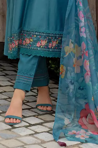Women Floral Embroidered Mirror Work Kurta with Trousers & Dupatta