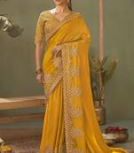 Mustard bamber silk gota patti embroidery work saree with blouse