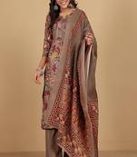 Floral printed cotton round neck kurta trouser & dupatta set