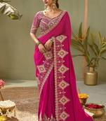Rani pink bamber silk gota patti embroidery work saree with blouse