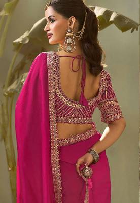 Rani pink bamber silk gota patti embroidery work saree with blouse 3