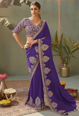 Violet bamber silk gota patti embroidery work saree with blouse 1