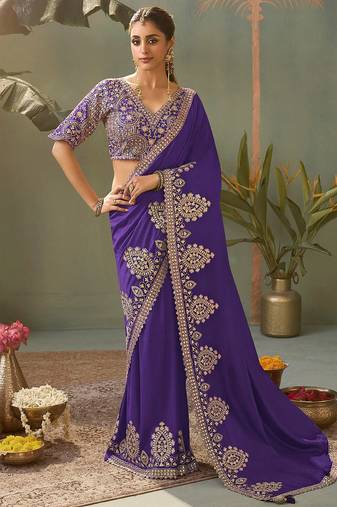 Violet bamber silk gota patti embroidery work saree with blouse