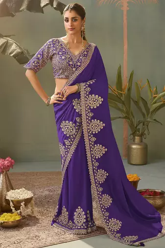 Violet bamber silk gota patti embroidery work saree with blouse