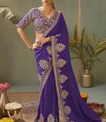 Violet bamber silk gota patti embroidery work saree with blouse