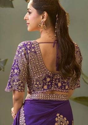 Violet bamber silk gota patti embroidery work saree with blouse 3