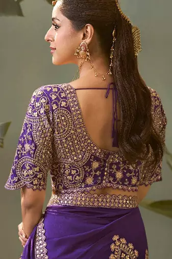 Violet bamber silk gota patti embroidery work saree with blouse