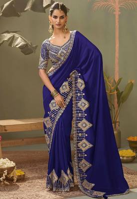 Blue bamber silk gota patti embroidery work saree with blouse 1
