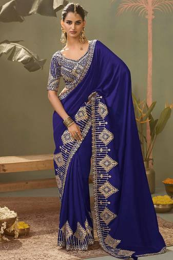 Blue bamber silk gota patti embroidery work saree with blouse