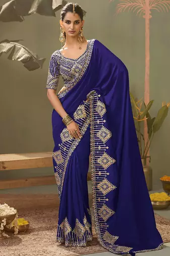Blue bamber silk gota patti embroidery work saree with blouse