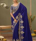 Blue bamber silk gota patti embroidery work saree with blouse