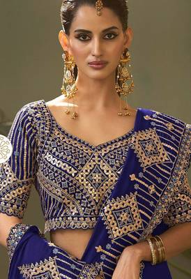 Blue bamber silk gota patti embroidery work saree with blouse 2