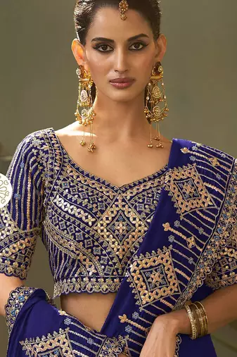 Blue bamber silk gota patti embroidery work saree with blouse