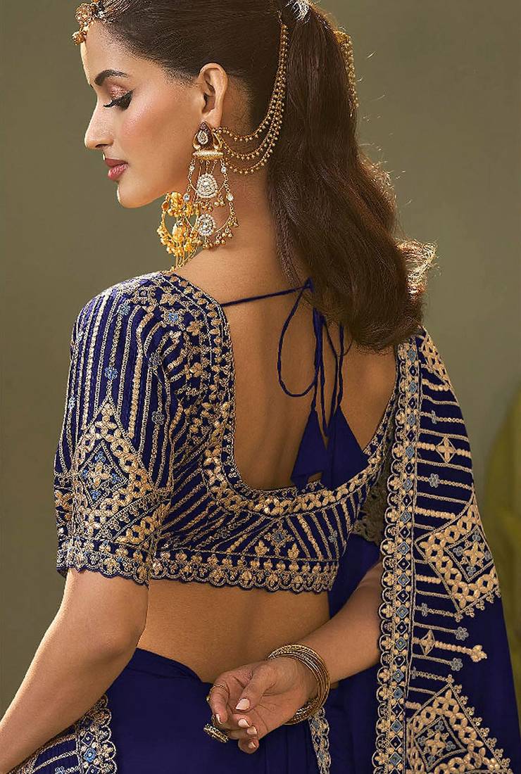 Blue bamber silk gota patti embroidery work saree with blouse