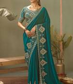 Teal bamber silk gota patti embroidery work saree with blouse