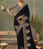 Black bamber silk gota patti embroidery work saree with blouse