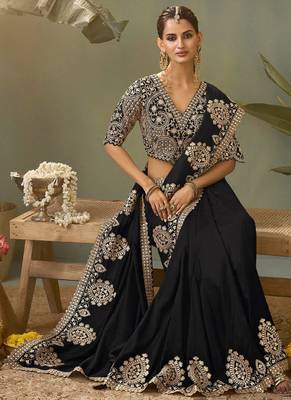 Black bamber silk gota patti embroidery work saree with blouse 2