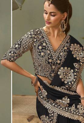 Black bamber silk gota patti embroidery work saree with blouse 3