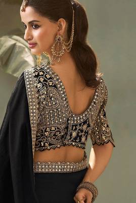 Black bamber silk gota patti embroidery work saree with blouse 4