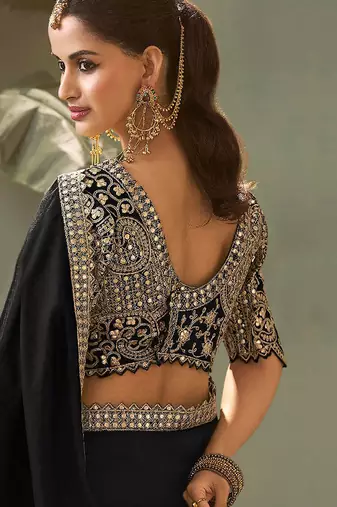 Black bamber silk gota patti embroidery work saree with blouse