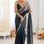 Blue & grey fendy satin shaded with lace border saree with blouse