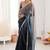 Blue & grey fendy satin shaded with lace border saree with blouse