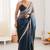 Blue & grey fendy satin shaded with lace border saree with blouse