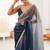 Blue & grey fendy satin shaded with lace border saree with blouse