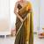Mehendi & mustard fendy satin shaded with lace border saree with blouse