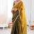 Mehendi & mustard fendy satin shaded with lace border saree with blouse