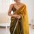Mehendi & mustard fendy satin shaded with lace border saree with blouse