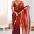 Maroon & rust fendy satin shaded with lace border saree with blouse