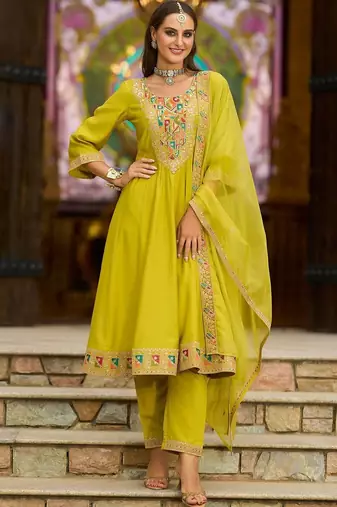 Women Ethnic Motifs Embroidered Thread Work Kurta with Trousers & With Dupatta