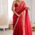Red fendy satin shaded with lace border saree with blouse