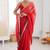 Red fendy satin shaded with lace border saree with blouse