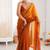 Orange fendy satin shaded with lace border saree with blouse