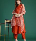 Women Floral Pleated Cotton Kurta with Trousers & With Dupatta